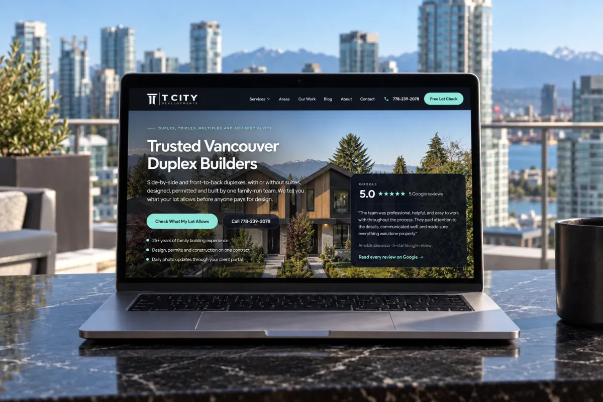 The new T City Developments website on a laptop